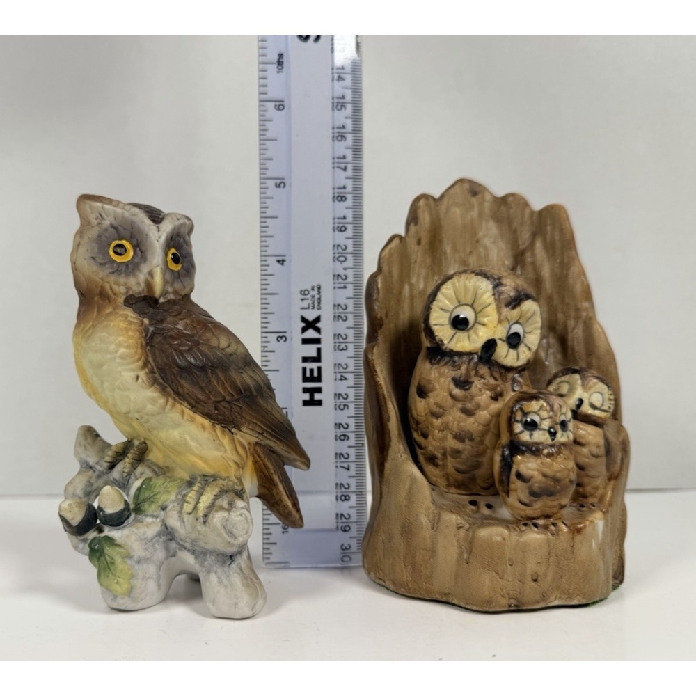 Vintage MCM Ceramic Owl Figurines Shelf Sitters Owl Family Lot of 2 - Picture 6 of 6